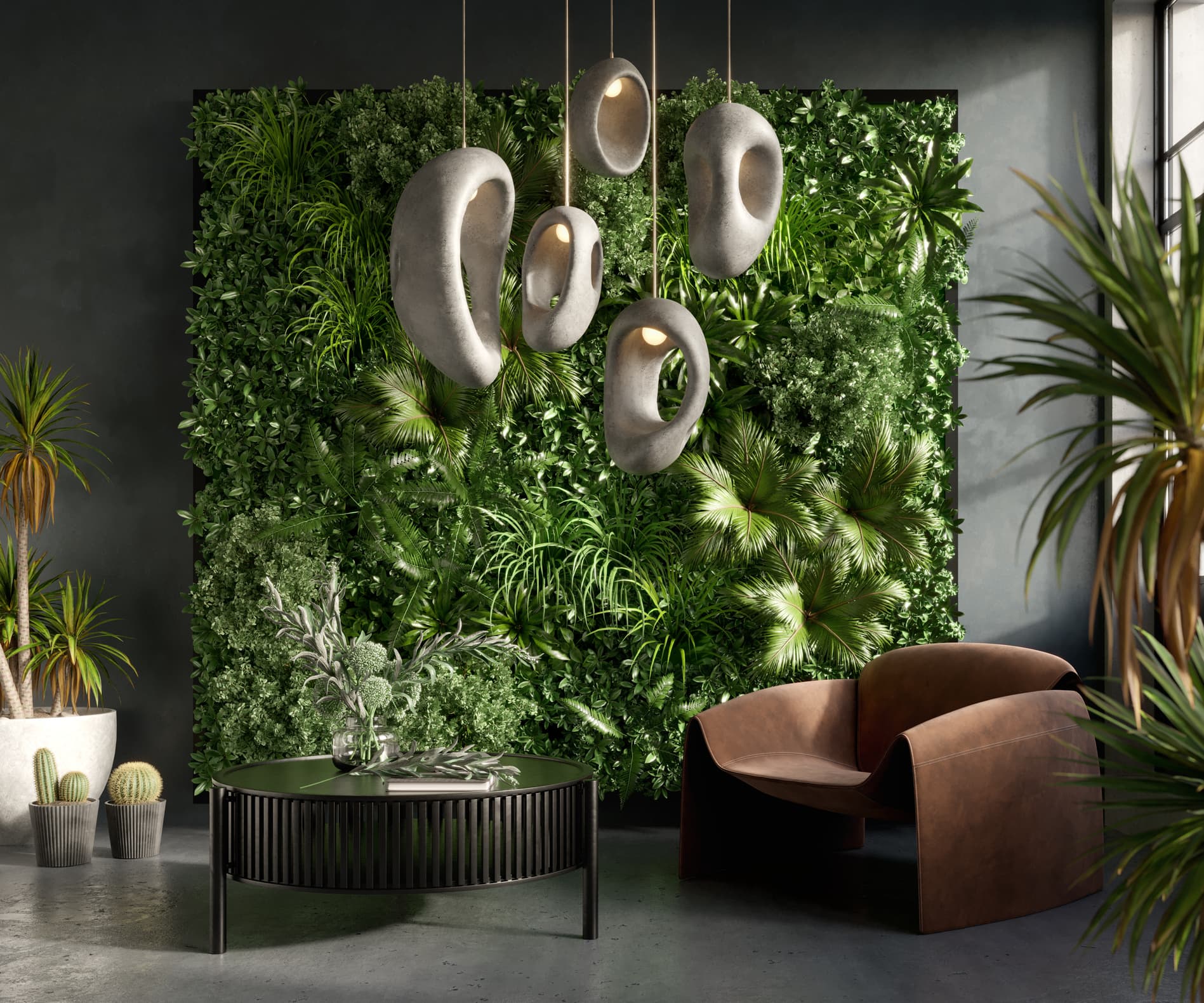 Vertical Green Wall in a living room interior